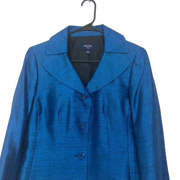 Jones Wear Womens Metallic Royal Blue Button-Front Suit Jacket Size 10 Formal - Picture 2 of 13